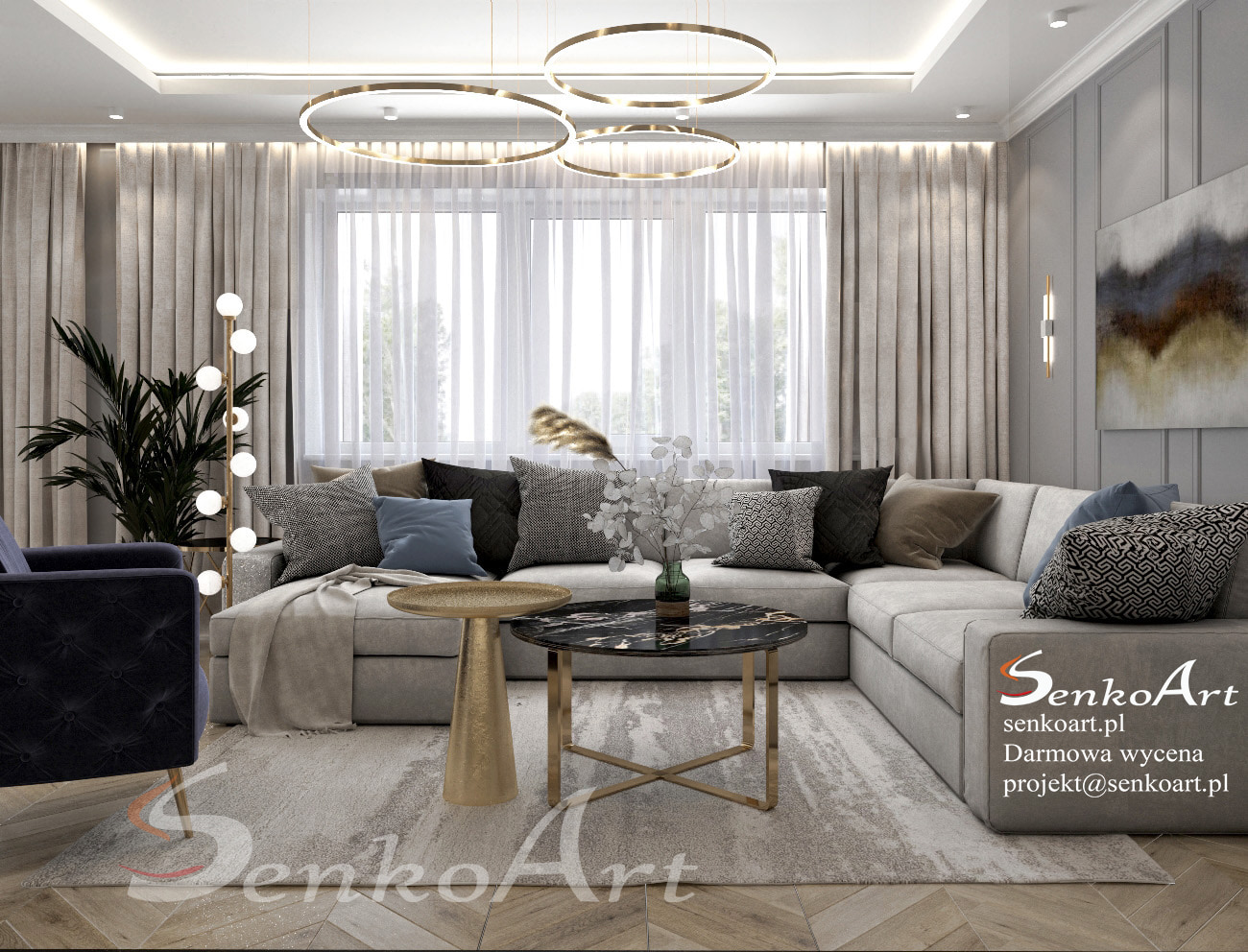 Nowoczesny salon z aneksem kuchennym 26m2