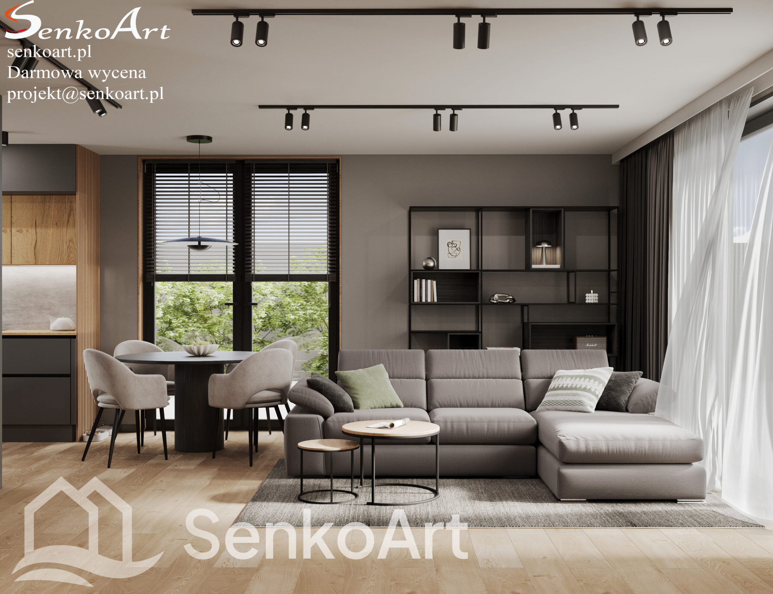 Projekt salonu z kuchnią w stylu loft-2